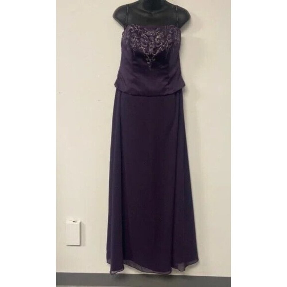 NWT Alfred Angelo Maxi Dress Purple Strapless Formal Sequin Beads Accent Size 14